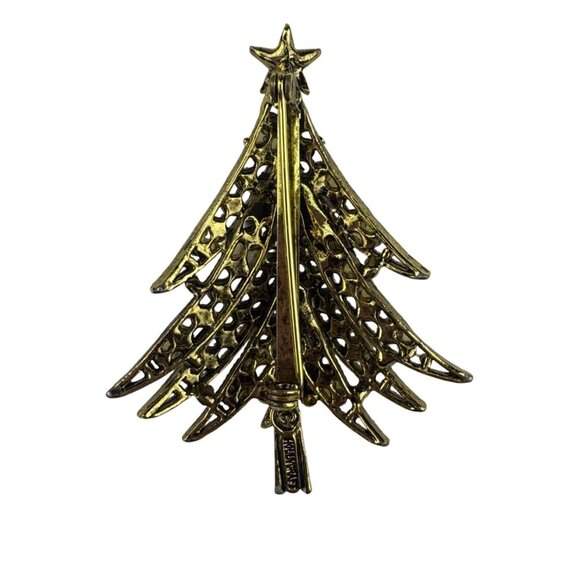 Hollycraft Women’s Gold Tone Christmas Tree Rhinestone Brooch Pin - Picture 2 of 6